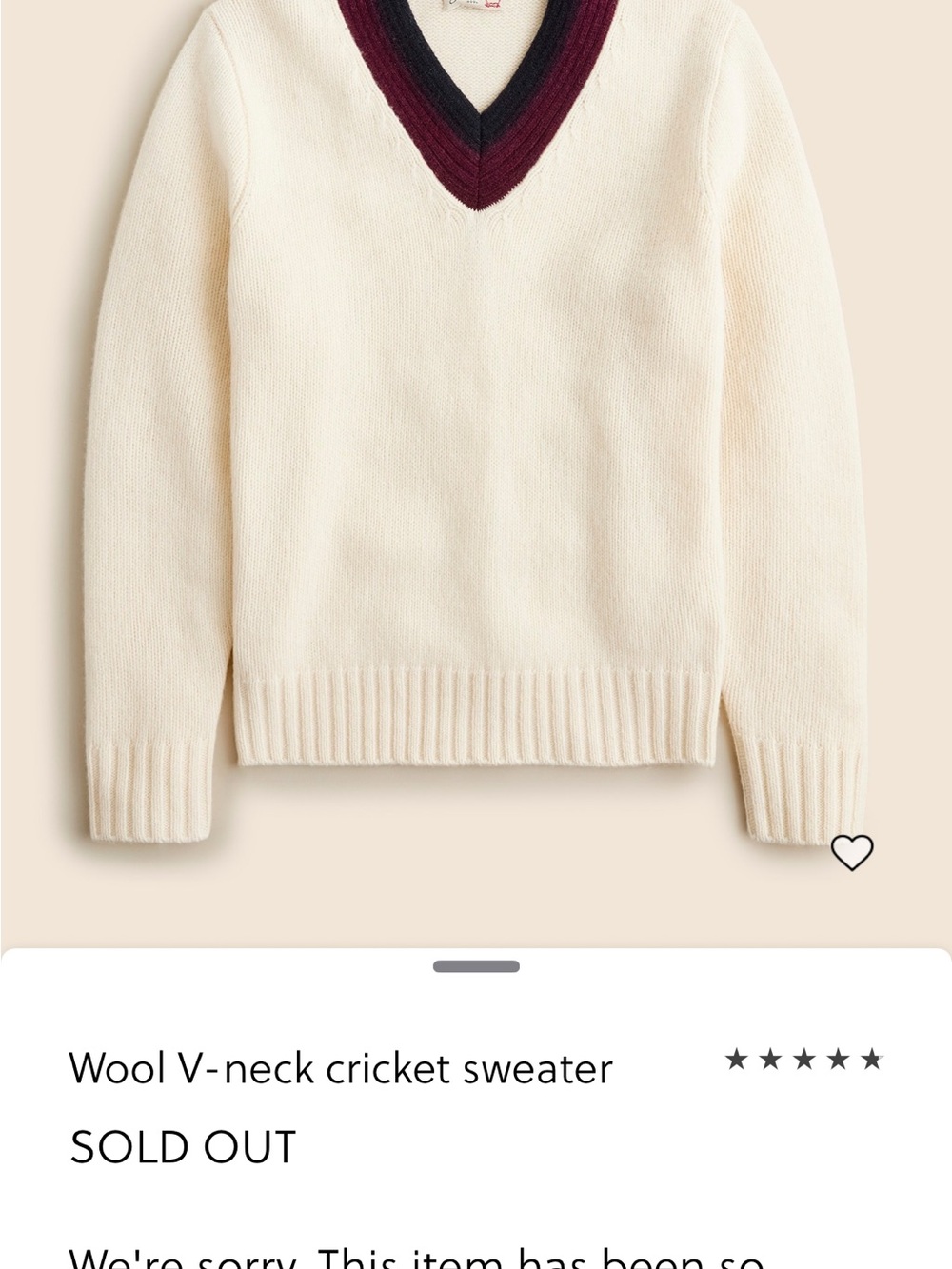 J. Crew Cream V‑Neck Sweater with Burgundy & Navy Trim Wool collection piece